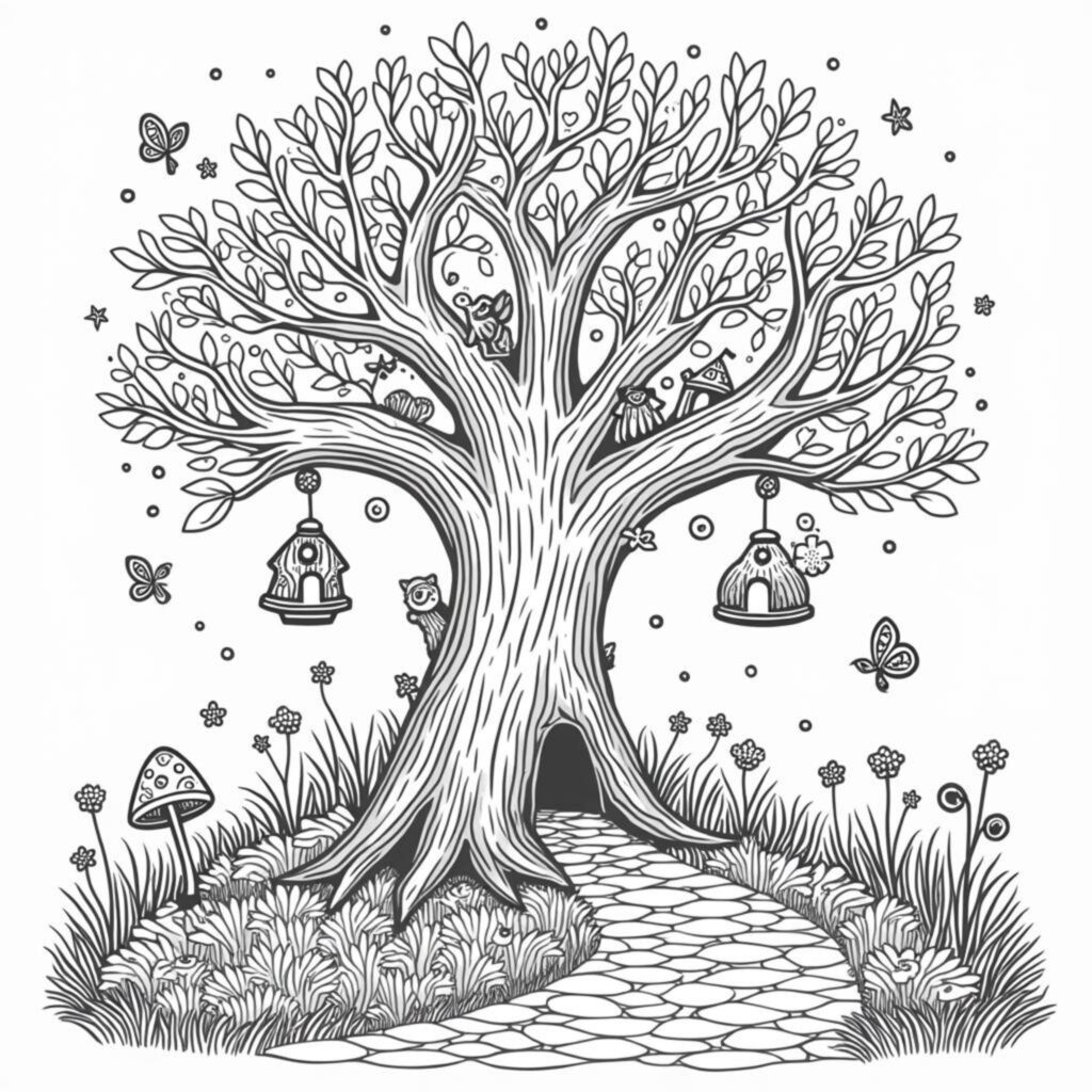 zauberhafter-baum-mit-feenhaeusern.jpgcopyright-free-kostenlos-ausmalbild-malvorlage-coloringpage