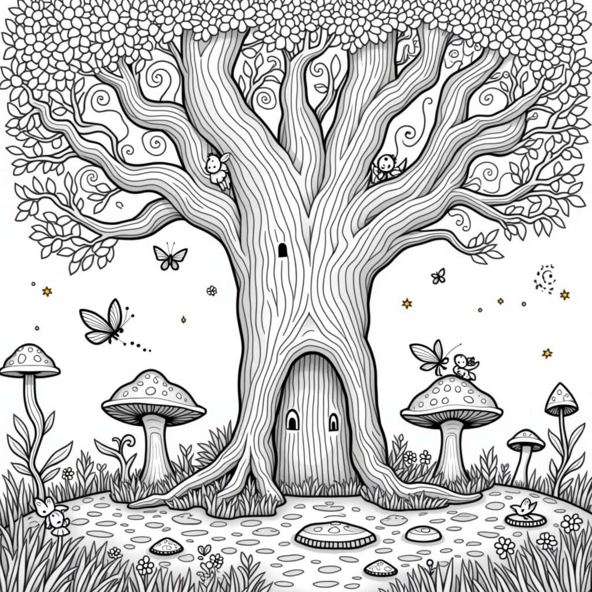zauberhafter-baum-wald-mit-fairys.jpgcopyright-free-kostenlos-ausmalbild-malvorlage-coloringpage
