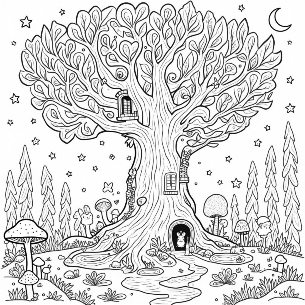 zauberhafter-baumdorf-wald.jpgcopyright-free-kostenlos-ausmalbild-malvorlage-coloringpage