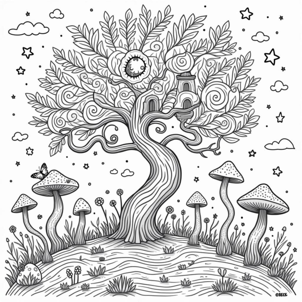 zauberhafter-baumhaus-wald.jpgcopyright-free-kostenlos-ausmalbild-malvorlage-coloringpage