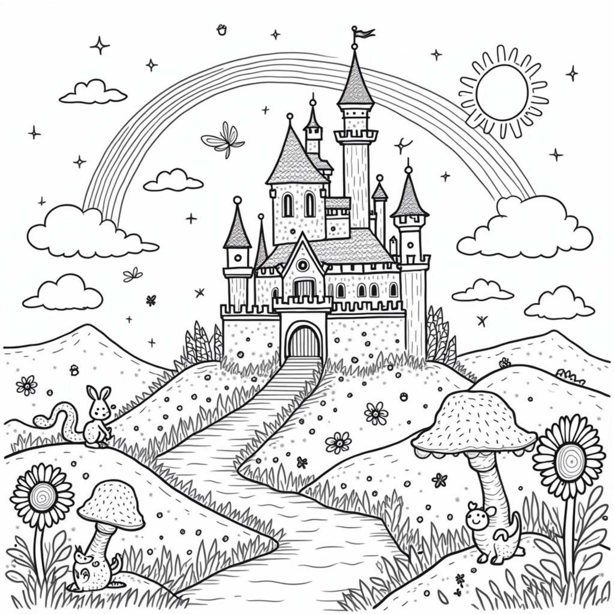 zauberhaftes-schloss-mit-drachen.jpgcopyright-free-kostenlos-ausmalbild-malvorlage-coloringpage