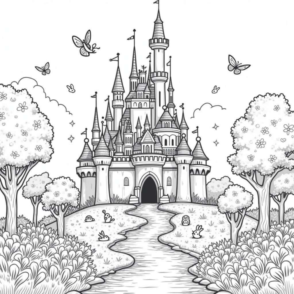 zauberhaftes-schloss-wald-abenteuer.jpgcopyright-free-kostenlos-ausmalbild-malvorlage-coloringpage