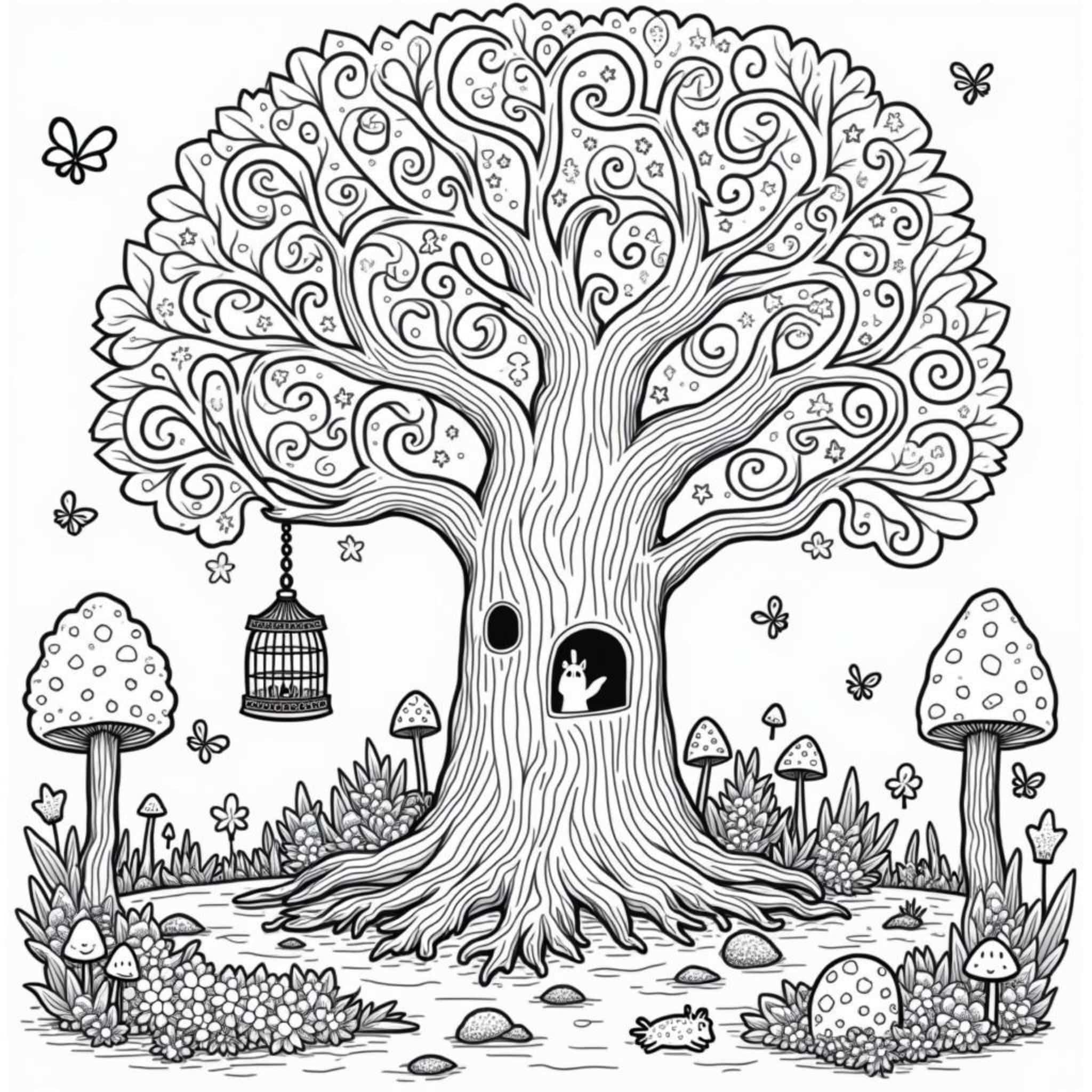 verzauberte-baum-mit-faerchenhyusern.jpgcopyright-free-kostenlos-ausmalbild-malvorlage-coloringpage