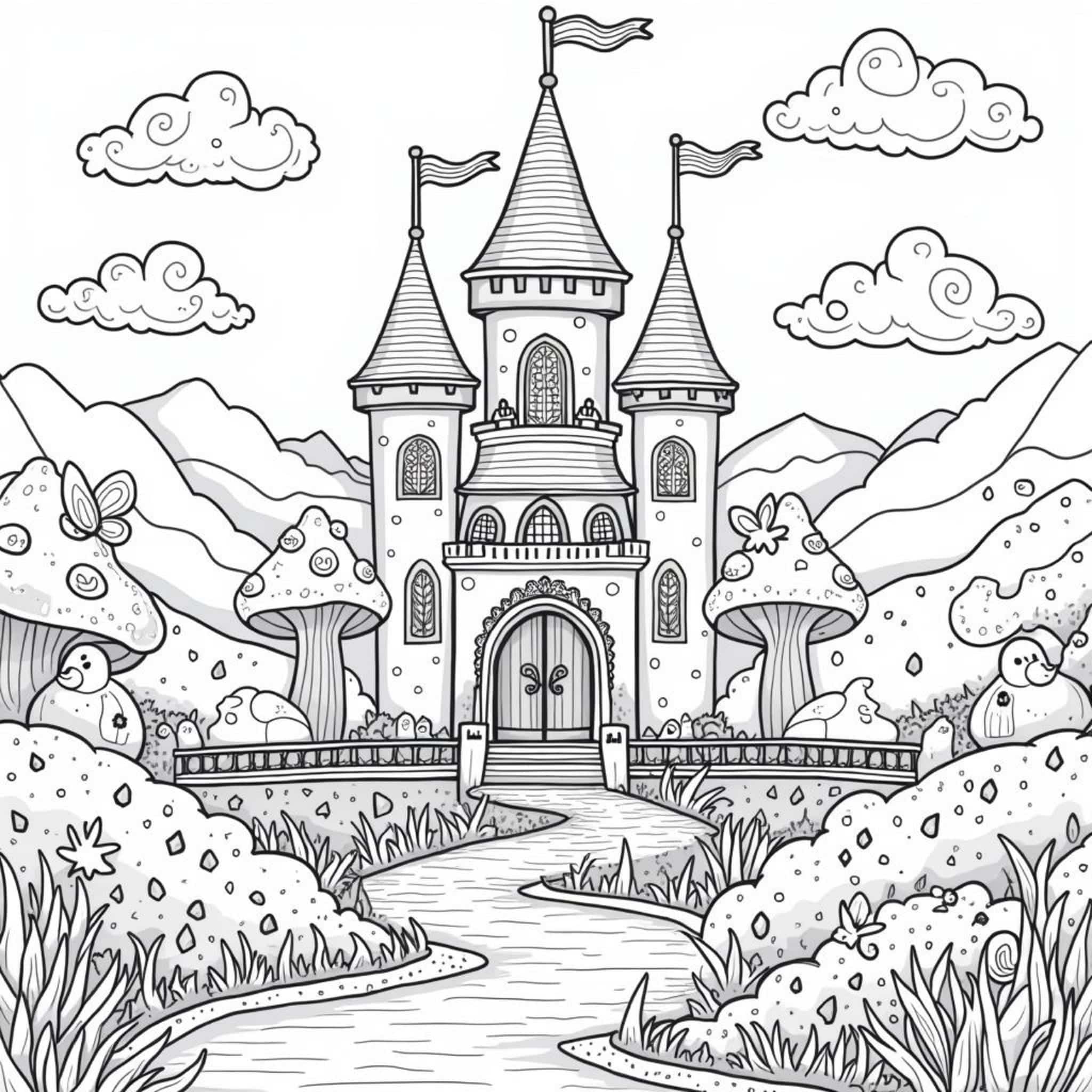 zauberhaftes-schloss-mit-wald-unterwegs.jpgcopyright-free-kostenlos-ausmalbild-malvorlage-coloringpage